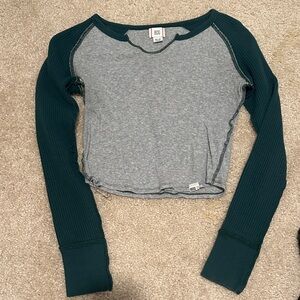 BDG Grey Body with Forest Green Waffle Raglan Crop Top
